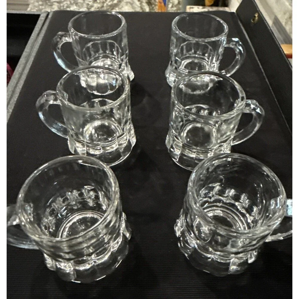 VTG Lot of 6 Federal Glass Mini Clear Beer Shot Glasses Mugs Toothpick Holders